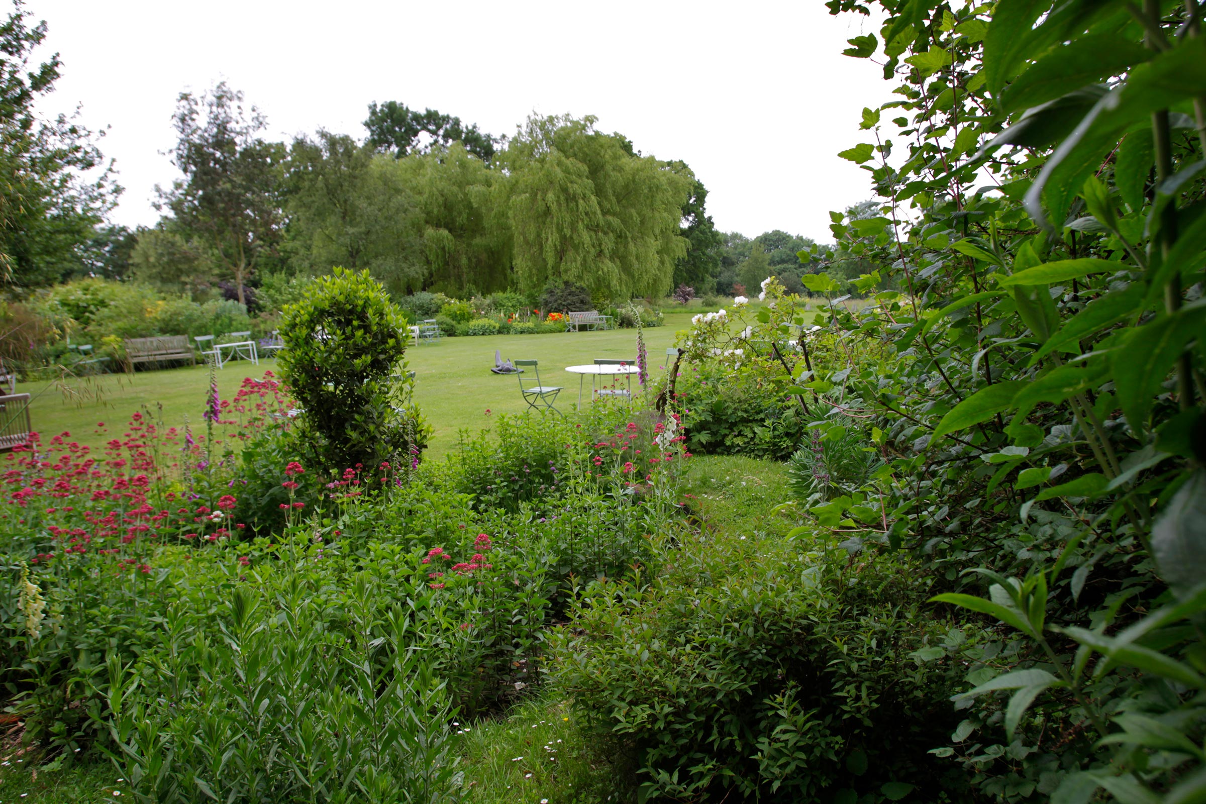 Garden, showing lawn and tables from the flower bed.