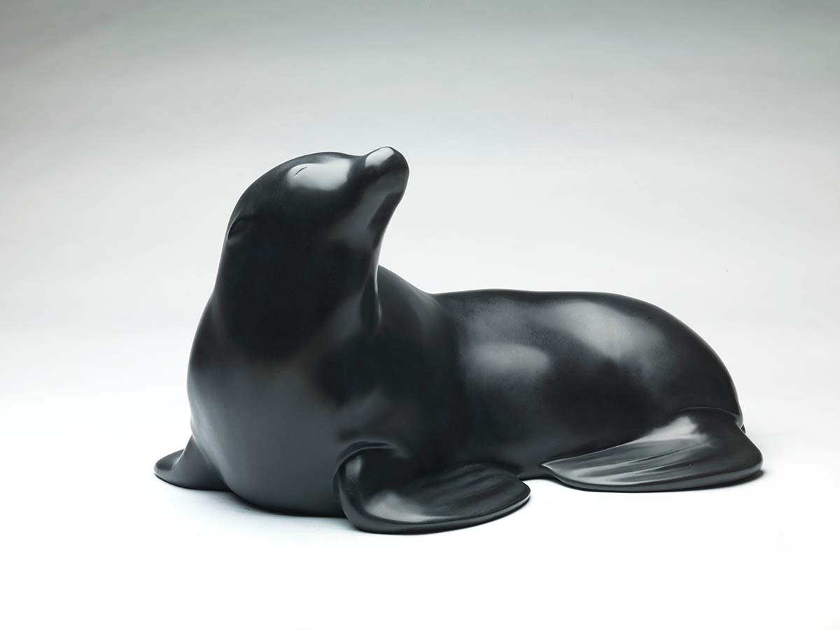 Sculpture of sea lion, by Michael Cooper.